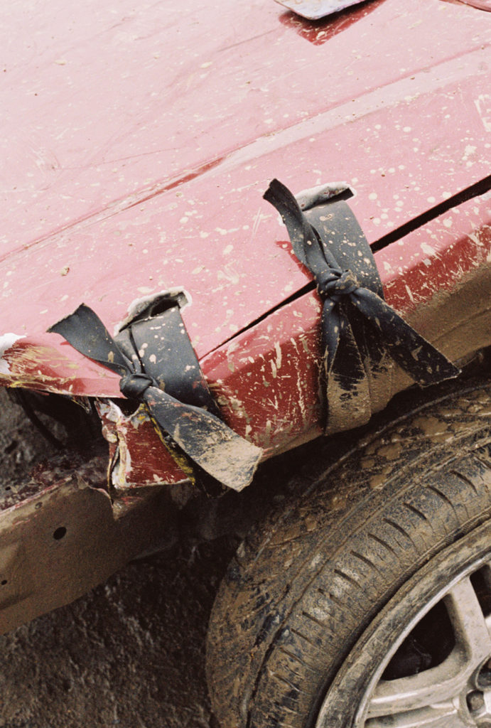 black tape on red banger car foxhall stadium