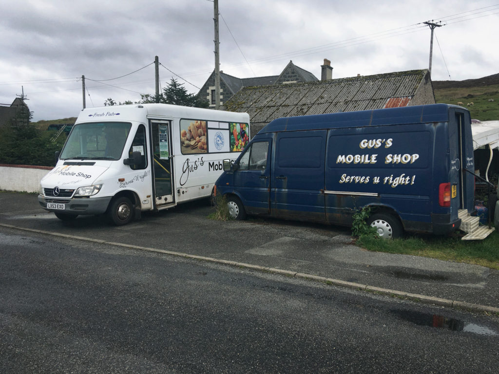 blue white mobile shop vans isle of harris outer hebrides