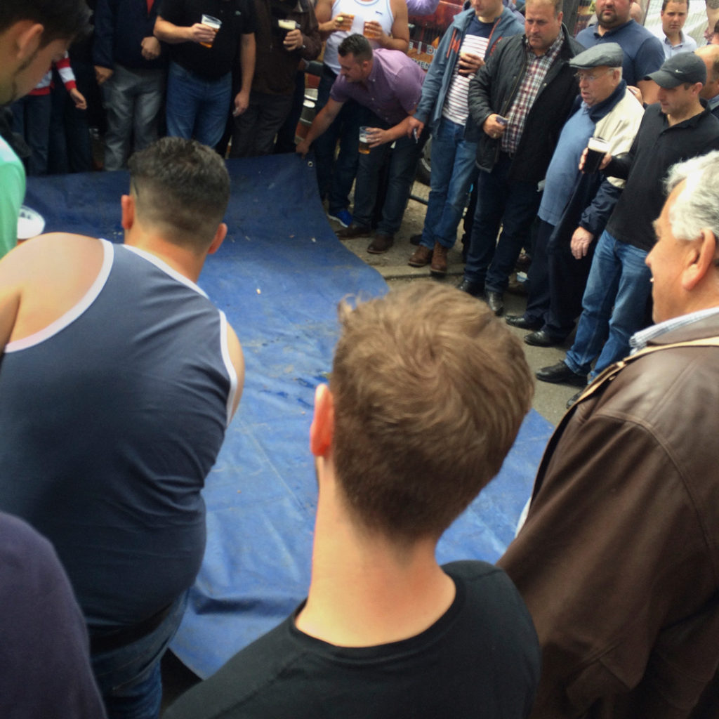 crowd laying down blue sheet wickham horsefair hampshire