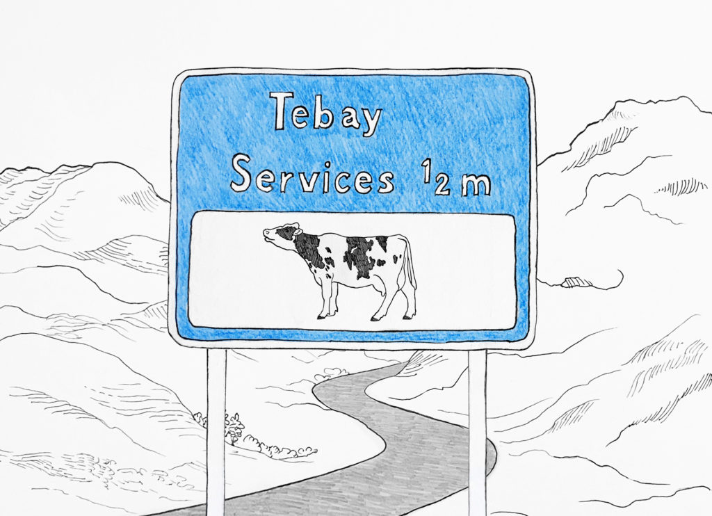 illustration blue motorway sign tebay services m6 northbound